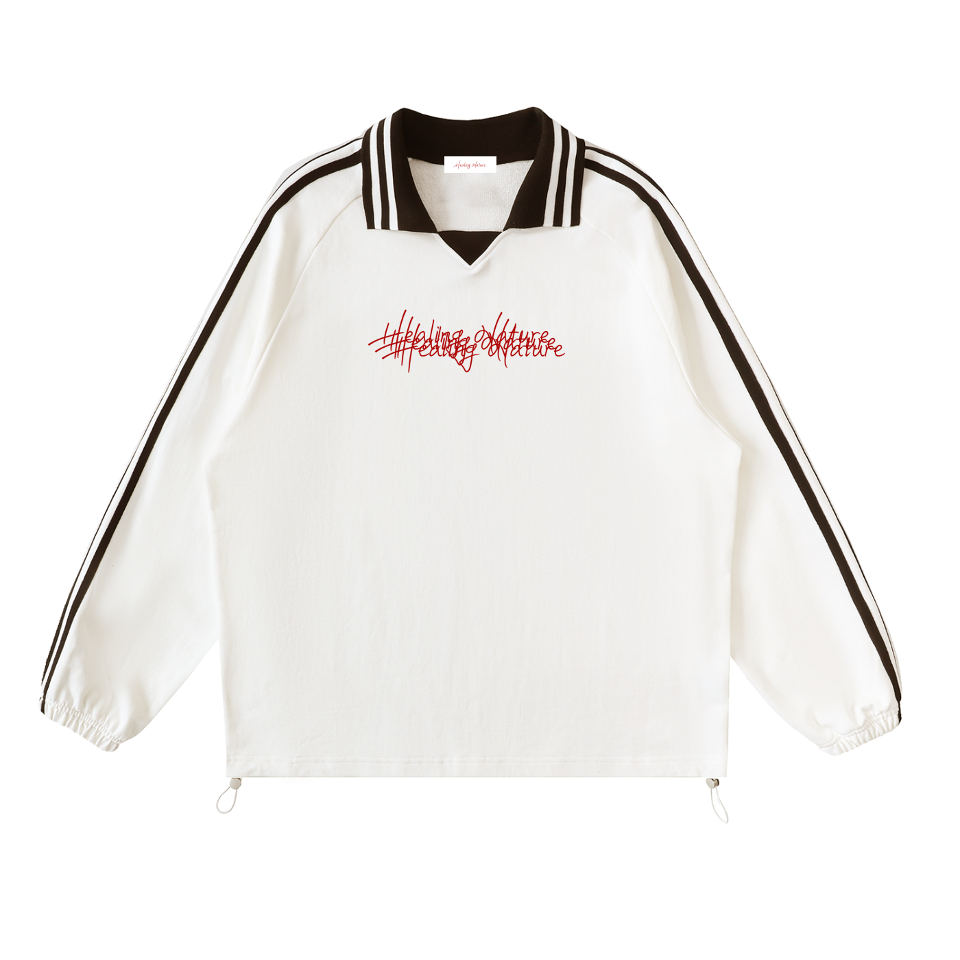 Contrast Striped Lapel Collar Sweatshirt