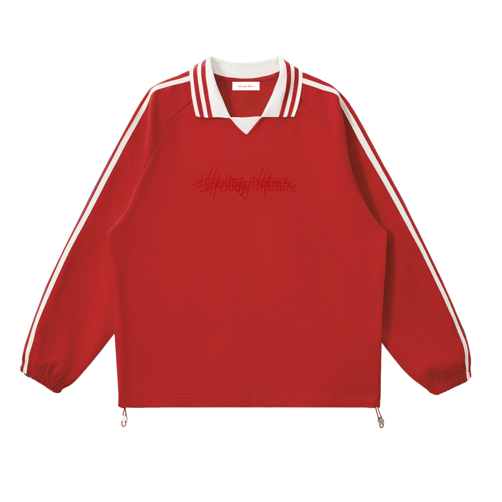 Contrast Striped Lapel Collar Sweatshirt