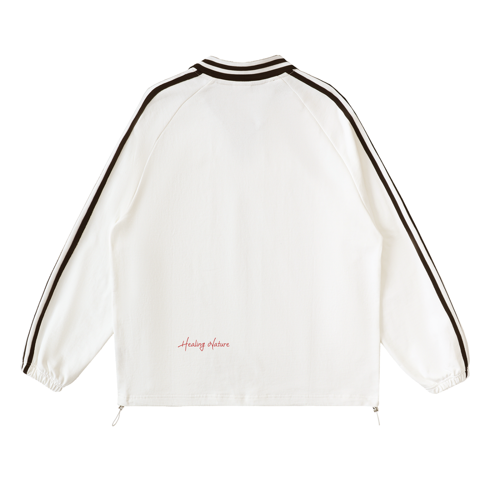 Contrast Striped Lapel Collar Sweatshirt