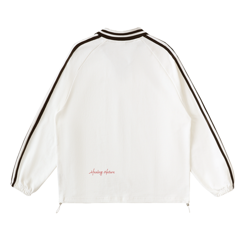 Contrast Striped Lapel Collar Sweatshirt