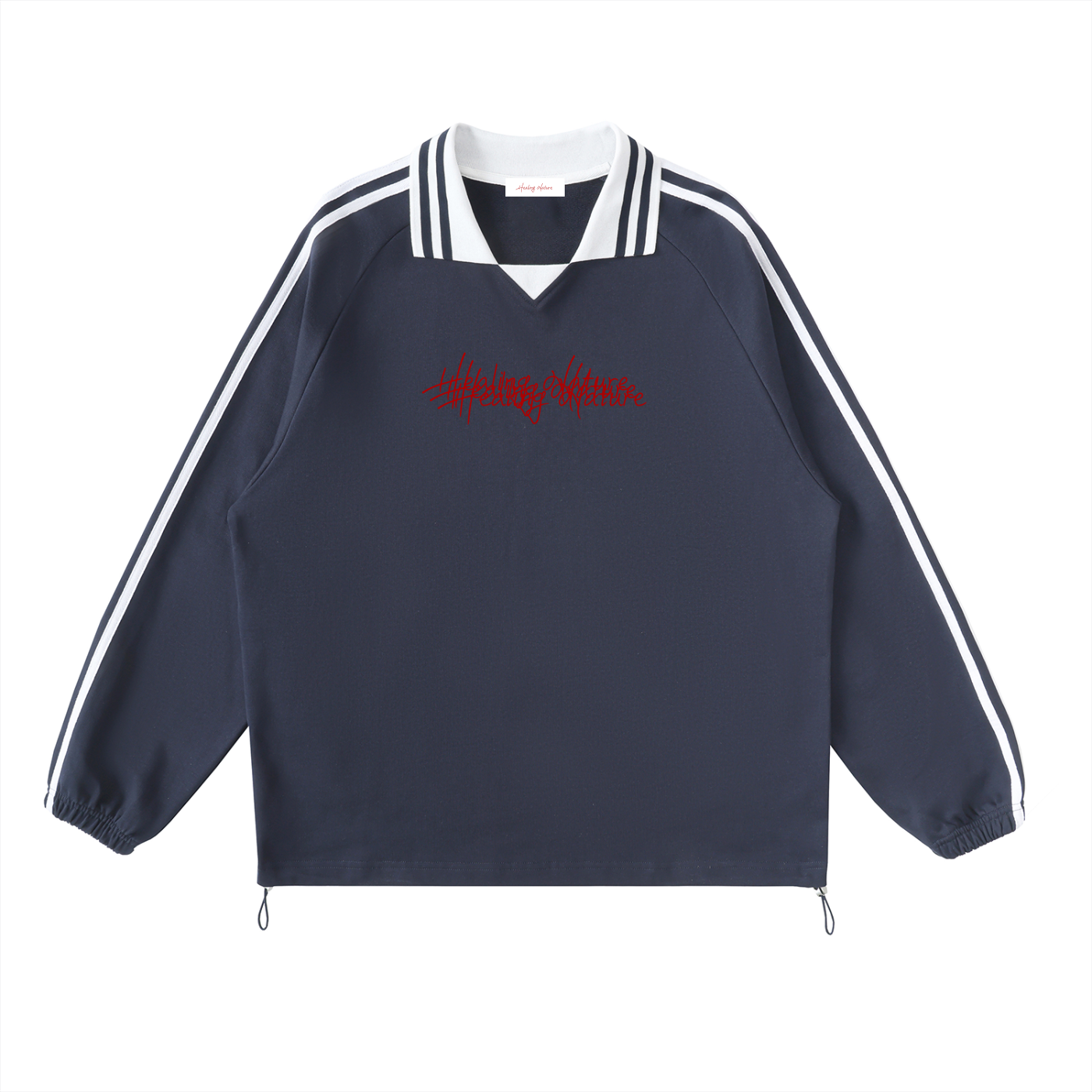 Contrast Striped Lapel Collar Sweatshirt