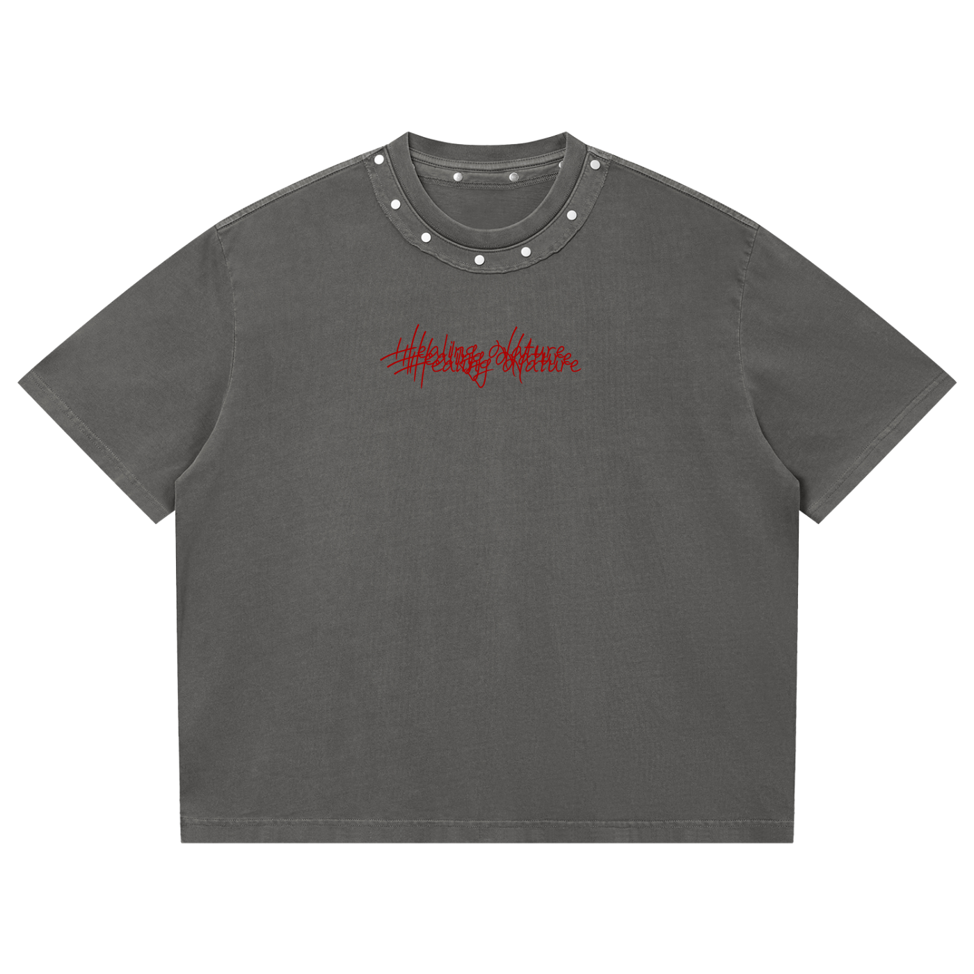 Unisex Washed Boxy Studded T-Shirt